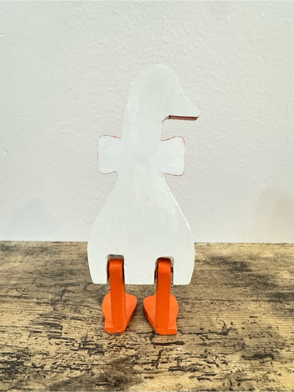 Wooden Goose Shelf Sitter Orange Polka Dot Bow Dangling Legs - Picture 8 of 8